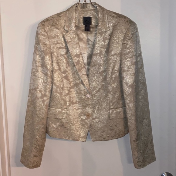 Ck Calvin Klein floral brocade blazer holiday mother of the bride size 16 ivory - Picture 1 of 4